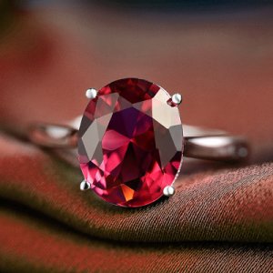 Ruby Birthstone Zirconia Solitaire Silver Ring for Woman